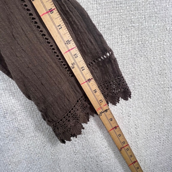 J. Jill Brown Lace Trim 3/4 Sleeve Pleated Knit Top Womens Size Large L - Picture 8 of 11